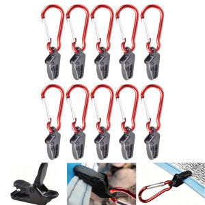 10Pcs Tent Tarp Clips with Carabiner Heavy Duty Awning Clamp Set Windproof Camping Canopy Fasteners for Outdoor Camping Hiking