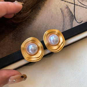 CAFFTI | Unique Exaggerated Silver Pin Metallic Matte Pearl Earrings