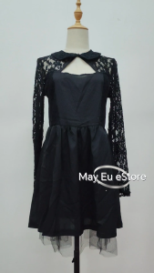 FS-MD071 Lace Collar Lace Long Sleeve Flare Midi Dress 蕾丝长袖中长款连衣裙