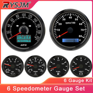 RYSJM | 6 Gauge Kit 85mm GPS Speedometer 200KM/H Tachometer 8000RPM Fuel Level Water Temp 0-120℃ Oil Pressure Gauge 12V Voltage Meter