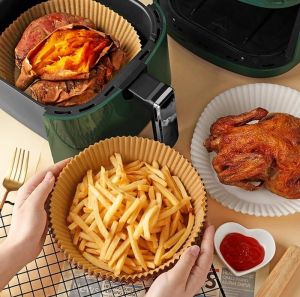 20cm Air Fryer Baking Papers Oil-Absorbing Sheets Oil-proof Disposable Paper Liners Non-Stick Round Parchmen Kitchen Accessories 50Pcs 空气炸锅烘培油纸