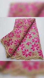 2026 New Style African Guipure Cord Lace Fabric 5Yard - Hot Pink & Nude Floral Embroidery With Sequins For Wedding & Party Dress