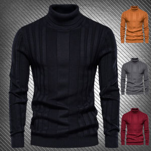 Mens High Collar Knitted Sweater Casual Pullover Slim Fit Thermal Base Shirt Business Casual Style Long Sleeve Polyester Cotton Blend