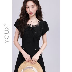 YOUXIANG | Đầm A-Line Ôm Phong Cách Retro Pháp In Hoa