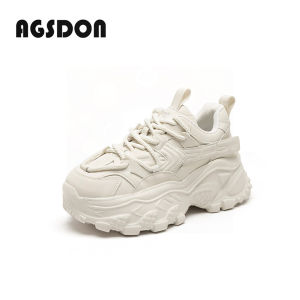 Agsdon Womens Sporty Dad Shoes Thick Bottom Heightening Casual Low Top Cottonlined round Toe Rubber Outsole Fashionable All Seasons