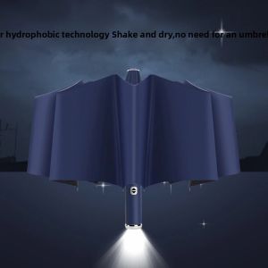 Ô Dù Tự Động Gấp 10 Nan Chống Gió Gấp Ba Lớp Kiểu Doanh Nhân Tích Hợp Đèn LED Xoay Thích Hợp Cho Cả Ngày Nắng