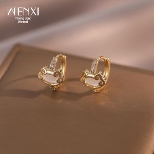 WENXI | Bông Tai Thiết Kế Khóa Chữ Nhật Màu Hồng Vàng
