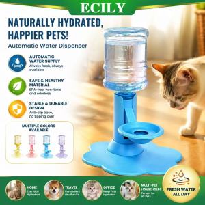 ECILY Adjustable Elevated Pet Water Dispenser Automatic Gravity-Fed Water Bowl for Cats and Dogs with Suction Cup Anti-Tipping Design No Electricity Required