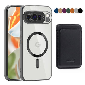 Compatible for Google Pixel 10/10 Pro XL Pixel 9/9 Pro【With 2 in 1 Detachable Magnetic Card Slot Holder】 【Compatible With Magnetic】 Camera protection Transparent Rugged Anti-Slip Shockproof Cover Light blue