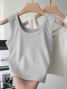 เสื้อกั๊กแขนกุดคอปกกลมสีเทาอ่อนสำหรับผู้หญิงในฤดูร้อน เสื้อคลุมแฟชั่นใหม่ปี 2025 ทรงเข้ารูปกระชับสัดส่วน เสื้อสั้น