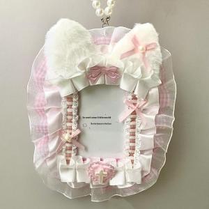 EELHOE | Plush Lace Photo Card Sleeve with Bow Charm for Idol Picture Display Collectors
