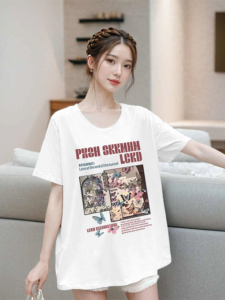 T-Shirt Wanita Lengan Pendek Hitam Desain Korea Jepang Ukuran Besar