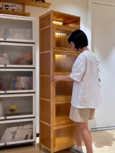 2 Layers Bamboo Display Cabinet Shelf Organizer Bookcase Brown Cabinets Storage Kitchen Bookshelf Cabinet