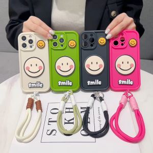 Infinix Smart 8 Pro 9 10 Plus Hot 30 30i 40 40i 40 Pro 50 50i big smile face icon with rope strap solid case cover fon sarung