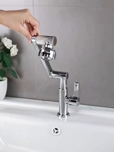 XTEN 360° Mechanical Arm Rotating Faucet Stainless Single Cold Sink/Wall Mounted Faucet 2 Water Flow Modes Lavatory Faucet
