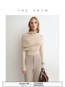 Detachable High Neck Sweater Set Wool Shawl