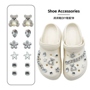 Crocs jibbitz quyến rũ Bạc Kim Cương pha lê lớn bụng trang trí gấu có thể tháo rời Kim Cương Studded Giày chuỗi cho CROCS