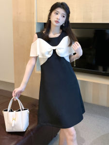 ฤดูร้อน เพื่อนเจ้าสาวปมผีเสื้อ เดรส ผู้หญิง กระโปรงทรงเอ ปกปิดเนื้อหน้าท้องlap