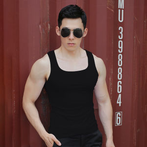 เสื้อกล้ามผ้าฝ้ายแท้คอเหลี่ยมสำหรับผู้ชายเสื้อซับในสำหรับออกกำลังกายและฟิตเนสเสื้อซับในแบบบางแขนกุดสายเล็กไร้รอยต่อ