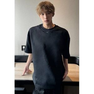 Heavyweight White Short Sleeve Mens T-shirt Metal Design Cleanfit Five-Quarter Sleeve Summer Fashion Casual Cotton Tee