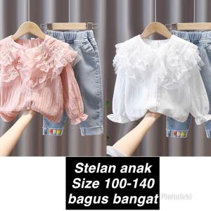 (LOLI-JKT) BS- 905 STELAN ANAK CEWEK FLOAT COLLAR CELANA JEANS SIZE 100-140