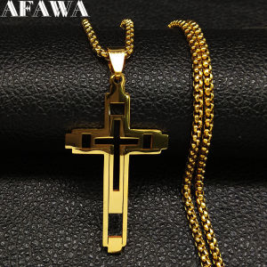 Cross Stainless Steel Choker Necklace for Man Gold Color Mens Chain Necklace Jewelry Corrente Masculina N1173S02