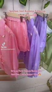 Setelan 3in1 Anak Perempuan Kemeja Tanktop Bunga