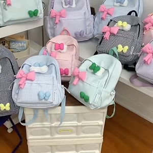[COD✅] Tas Sekolah Lucu Kapasitas Korea Wanita/tas sekolah korea style mini/tas sekolah cewek smp/Gadis Hati Busur Gaya Besar Tas Ransel Kisi Import Fashion Backpak