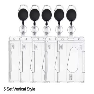 1-5Pcs Transparent Cards Slots ID Tag Badge Holder with Badge Reel Cards Storage Organizer Employee Pass Work Card Case Sleeve