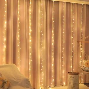 Solar Curtain Light LED Outdoor Waterproof 600leds Garland Decor String Lights Yard Christmas Fairy Wedding Party Terrace Garden