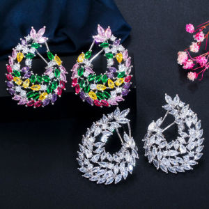 SEQUITO Luxurious Women Hollow Out Wedding Big Stud Earrings Paved Shiny White Multicolor AAA Cubic Zircon Silver Plating Top Grade Bridal Ear Jewelry for Engagement SE784