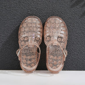 New Summer Kids Crystal Bird Nest Princess Sandals Children Velcro Soft Sole Beach Shoes Girls Hollow Breathable Casual Shoes