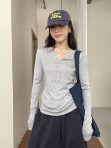 CHOEFULYN | Slimming and Stylish Grey Henley Long Sleeve Knit Sweater