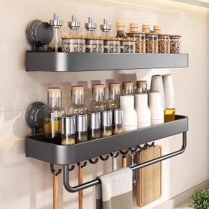 Kitchen Storage Rack 2024 New Style Spice Holder Multi-Functional No-Drilling Suction Cup Seasoning Organizer Shelf