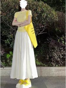 French Style High Waist A-Line Midi Skirt Women Early Autumn New White Half-length Skirt Elegant Drapey Pleated Skirt