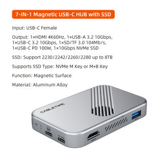 Cabletimes | CABLETIME 7-in-1 Magnetic USB-C Hub NVMe SSD 4K ProRes Video Recording SD/TF 3.0 Strong Magnetic Attachment for iPhone 17/16/15