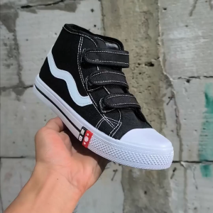 Sepatu Sekolah Anak Boots Perekat Velcro Laki Perempuan TK SD dan SMP NB-Cross Hitam Putih