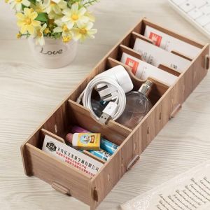 Sundry Storage Box Creative DIY Wood Office Desk Organizer Business Card Sorting Case