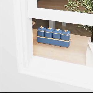 IMCOME Rak Bumbu Dapur 2 Susun Tingkat Kotak Tempat Penyimpanan Bumbu Dapur Set Wadah Bumbu Minimalis Serbaguna 4 Kotak