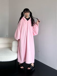 Autumn and Winter One-Piece Fleece-lined Thickened Pajamas Homewear Mens and Womens Same Style Loose Oversized Hooded Devil Couple Nightgown