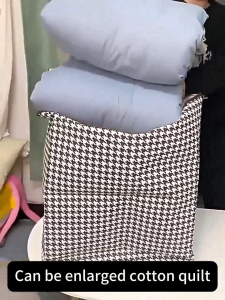 Deli Vusign 110/140L Foldable Stackable Houndstooth Pattern Storage Bin with Zipper Elegant Fabric Wardrobe Organizer