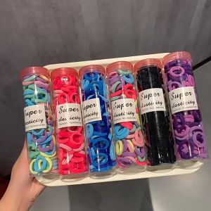Rubber Band，Ready Stock 100 Pcs Rubber Band Colorful Small Elastic Hair Band Ponytail Hair Ties with Box High Elastic for Girl Woman Simple Hairbands Cute Girls Hair Accessories Headwear