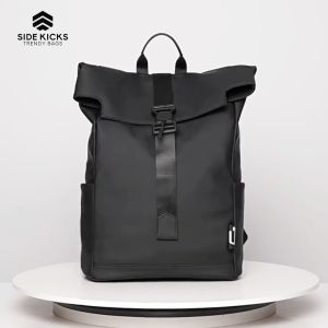 SIDE KICKS Magnetic Buckle PU Backpack 15.6 Laptop Men Woman Beg Galas Lelaki Perempuan 男女大容量背包