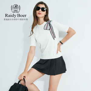 Raidy Boer Womens T-shirt Bow Tie round Neck Short Sleeve E Lite Fabric Summer Sweet Style Regular Fit Straight Tube Type
