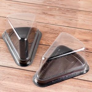 50Pcs Christmas Triangle Cake Slice Containers Clear Plastic Cake Boxes for Pastry Dessert Packaging