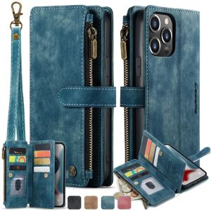 Zipper Wallet Flip Leather Phone Case for iPhone 16/15/14 Pro Max/13/12/11/XS/XR/X/SE 2022/8/7/6 Plus Multi Card Cover Coque