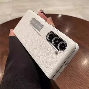 Plain Leather High-End Porsche Bracket Elegant White for Samsung Zfol5 Phone Case New Arrival Galaxy Yw23 Foldable Screen W22 Ornate Cyber Celebrity Style Business Fol4/3 Flip Phone Case Trendy