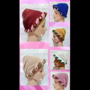 Kupluk Manik Kerpus Plintiran Hijab Instan Turban Kaos Melar Cantik Mewah Oleh-Oleh Umroh Haji Ciput