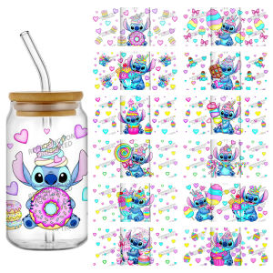 New Design Cute Stitch Donuts Lollipops Candy 16oz UV DTF 3D  Sticker Decals Wraps Glass Can Cups Creative Craft DIY Gifts