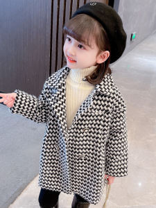 เสื้อแจ็คเก็ตผ้าขนสัตว์ลายสก็อตสไตล์เกาหลีสำหรับเด็กผู้หญิง ฤดูใบไม้ร่วง/ฤดูหนาว 2025 แฟชั่นใหม่ เสื้อคลุมกันหนาวแบบลำลอง